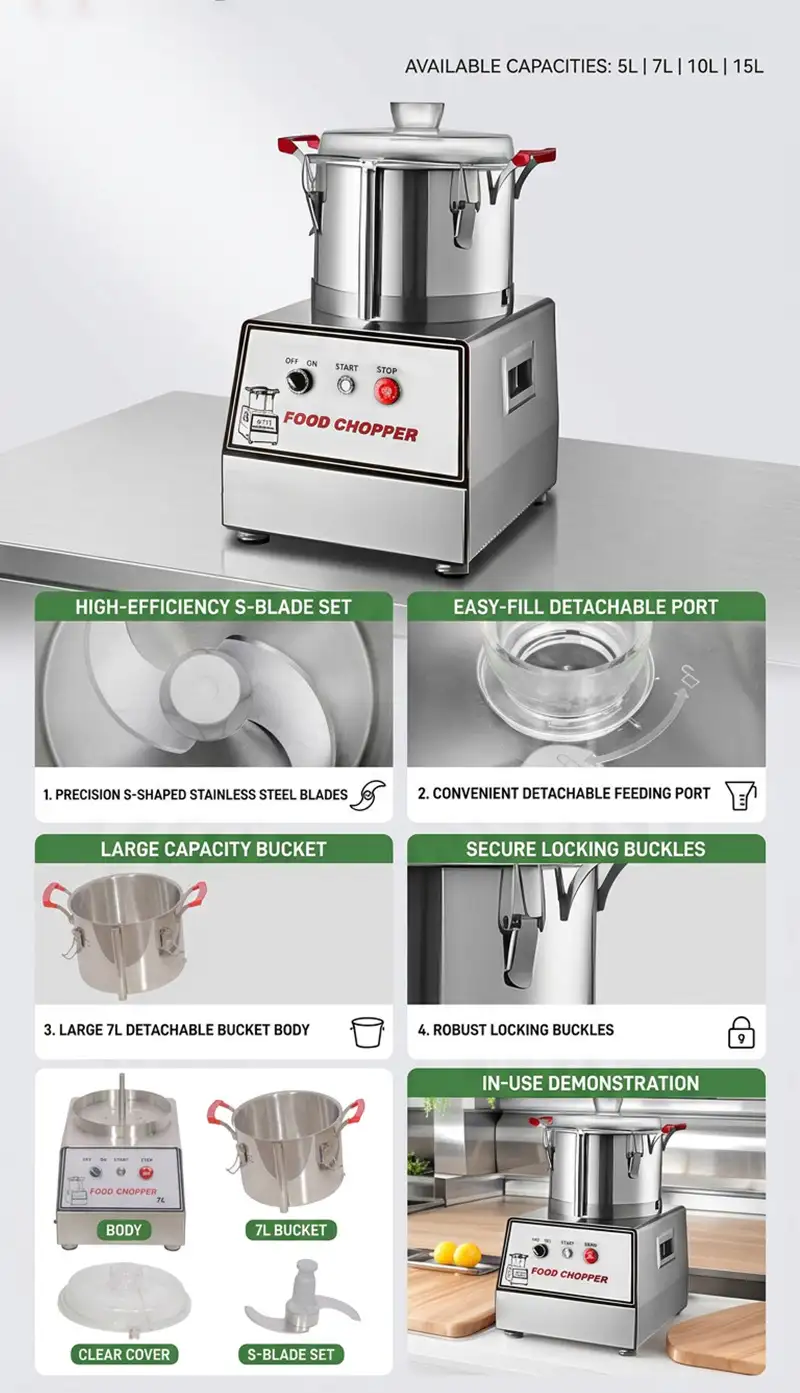 5L Multi-Function Food Chopper, Vegetable Cutter and Meat Grinder