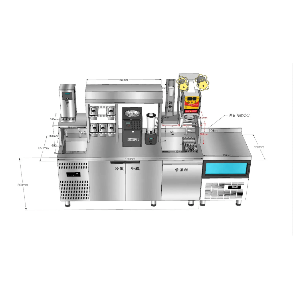 All-in-One Commercial Beverage Bar Station – Custom Layout for Coffee, Bubble Tea & Cocktail Bars workbench for bar water heater ice maker shelvings