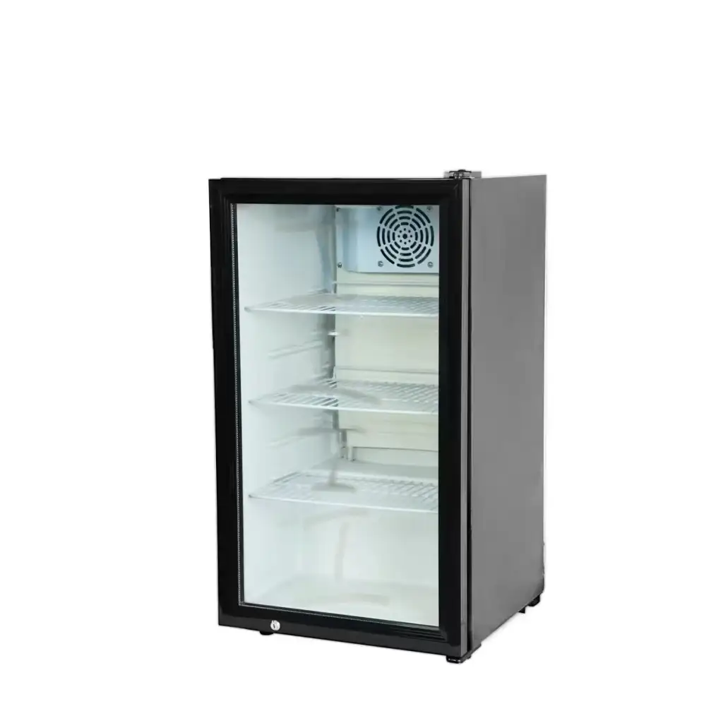 Embedded commercial refrigerated wine beverage display cooler fan-cooled fresh-keeping refrigerator with stainless steel under-bar design.